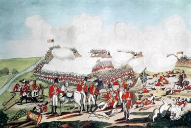 Slaget vid New Orleans och generalmajor Packenhams död, 8 januari 1815, graverad av Joseph Yeager (ca 1792-1859) publicerad 1817 (handfärgad gravyr)